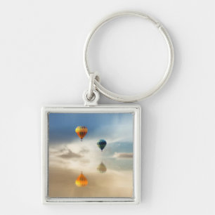 Hot Air Balloons Water Reflection Key Ring
