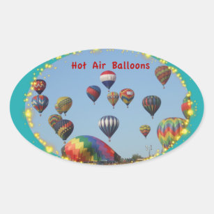 Hot Air Balloons with Sparkle Border Oval Sticker
