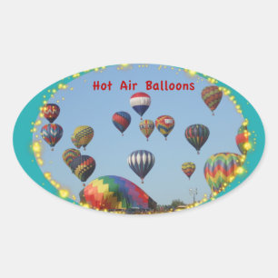 Hot Air Balloons with Sparkle Border Oval Sticker