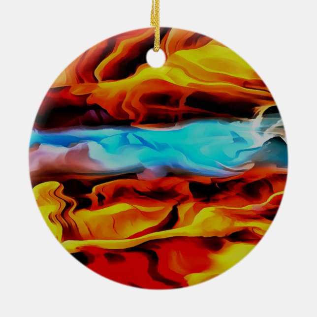Hot And Cold Elements Acrylic Pour Abstract  Ceramic Tree Decoration (Back)