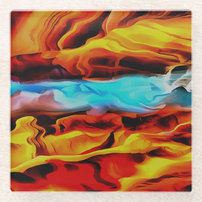 Hot And Cold Elements Acrylic Pour Abstract  Glass Coaster (Front)