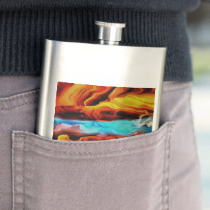 Hot And Cold Elements Acrylic Pour Abstract Hip Flask