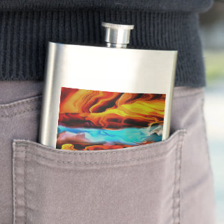 Hot And Cold Elements Acrylic Pour Abstract Hip Flask