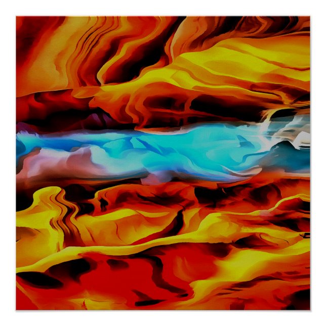 Hot And Cold Elements Acrylic Pour Abstract  Poster (Front)
