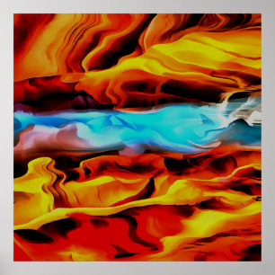 Hot And Cold Elements Acrylic Pour Abstract Poster