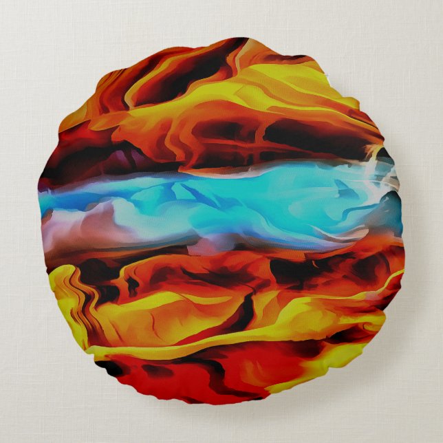 Hot And Cold Elements Acrylic Pour Abstract  Round Cushion (Back)