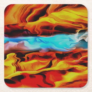 Hot And Cold Elements Acrylic Pour Abstract  Square Paper Coaster