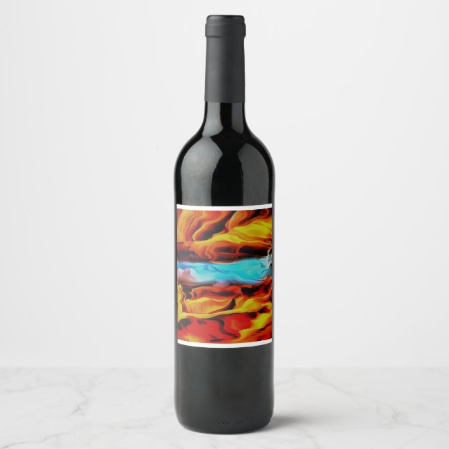 Hot And Cold Elements Acrylic Pour Abstract  Wine Label (Front)