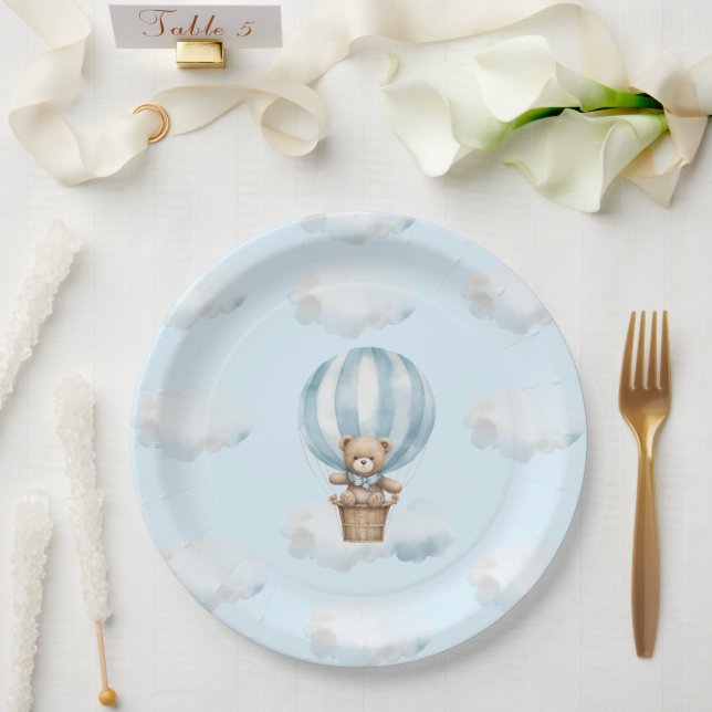 Hot Balloon Teddy Bear Boy Baby Shower Plates (Wedding)