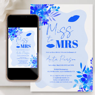 Hot blue wavy frame boho floral bridal shower invitation