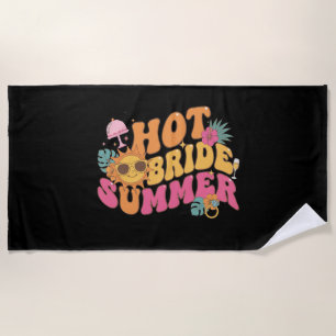 Hot Bride Summer Retro Tropical Bachelorette Party Beach Towel