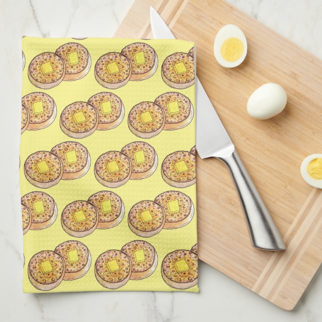Hot Buttered Crumpets UK Cuisine British Food Tea Towel (Quarter Fold)
