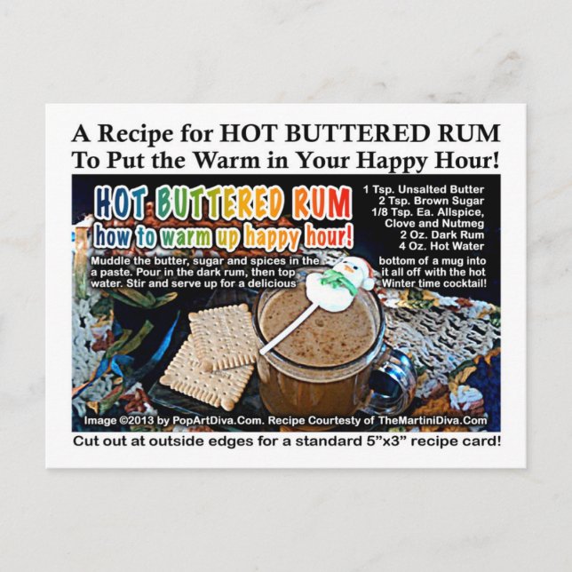 HOT BUTTERED RUM RECIPE POSTCARD (Front)