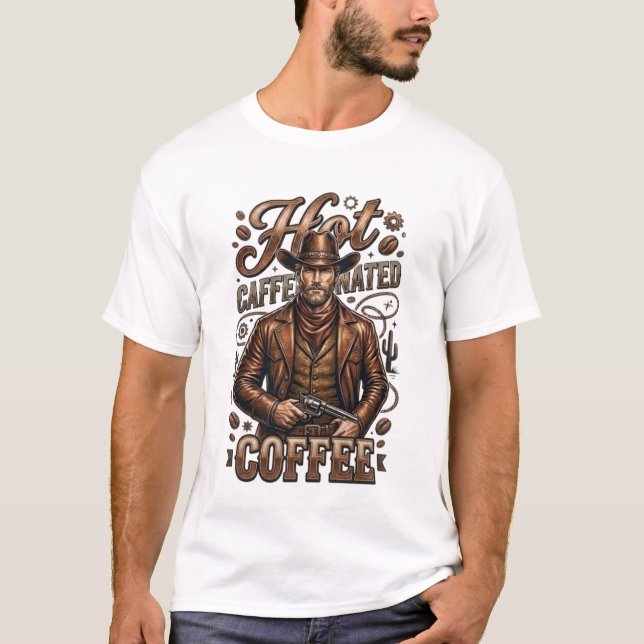 Hot Caffeinated Coffee Retro Cowboy T-Shirt (Front)