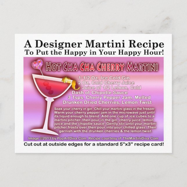 HOT CHA CHA CHERRY MARTINI RECIPE POSTCARD (Front)