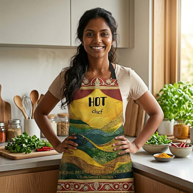 Hot Chef Spice & Soul Indian Peacock Apron (Hot Chef Spice and Soul Indian Peacock Apron - customizable - with option to add a logo)