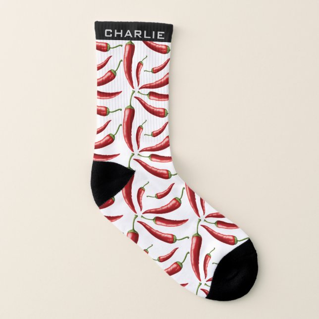 Hot Chilli Pattern custom name socks (Left Inside)