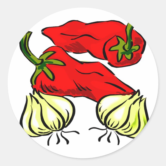 Hot Chilli Pepper and Onion Graphic Classic Round Sticker (Front)