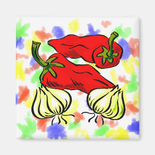 Hot Chilli Pepper and Onion Graphic Magnet
