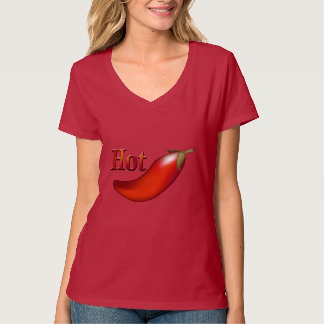 Hot Chilli Pepper Ladies Red T-shirt (Front)