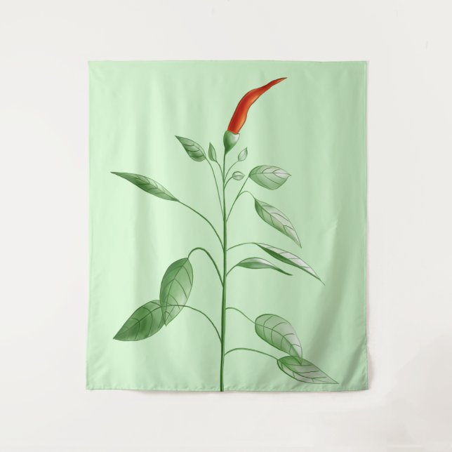 Hot Chilli Pepper Plant Botanical Green Tapestry (Front)