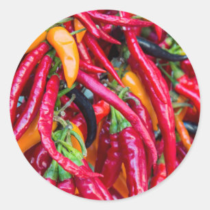 Hot Chilli Peppers At Farmers Market In Madison Classic Round Sticker