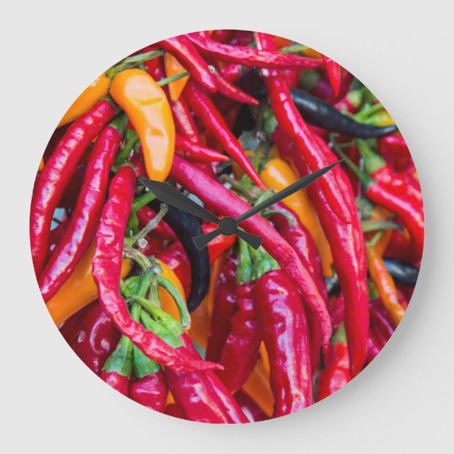 Hot Chilli Peppers At Farmers Market In Madison Large Clock (Front)