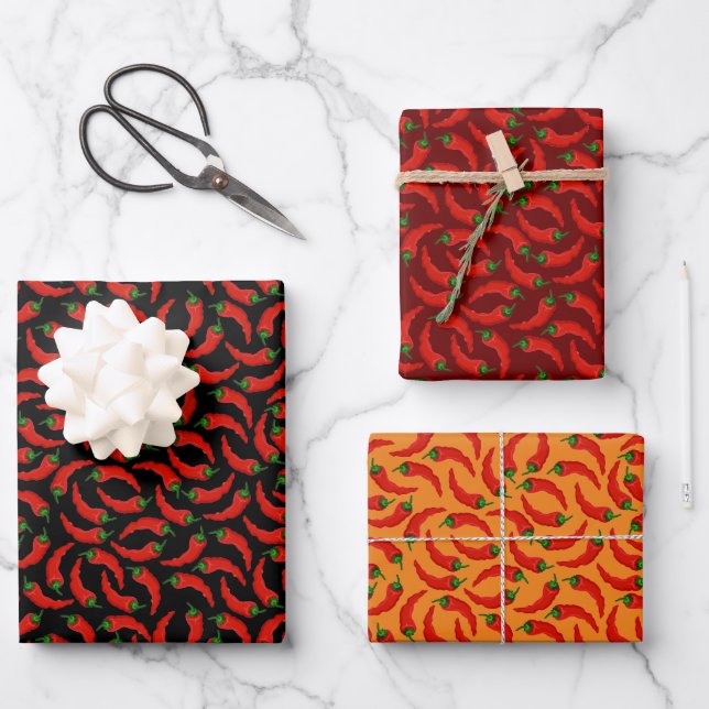 Hot Chilli Peppers Pattern Wrapping Paper Sheet (Front)