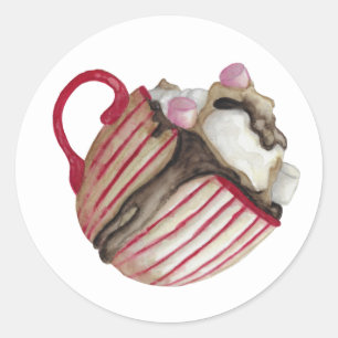Hot chocolate and marshmallows cocoa sundae  classic round sticker