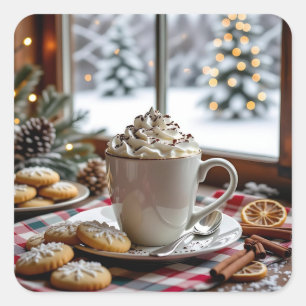 Hot Chocolate and Sugar Cookies Festive Christmas Square Sticker