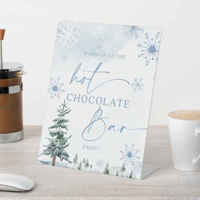 Hot Chocolate Bar blue winter wonderland sign (In SItu)