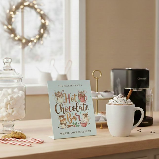 Hot Chocolate Bar Personalized Pedestal Sign (Celebrate the holiday this season with this beautiful personalized hot cocoa bar sign! )