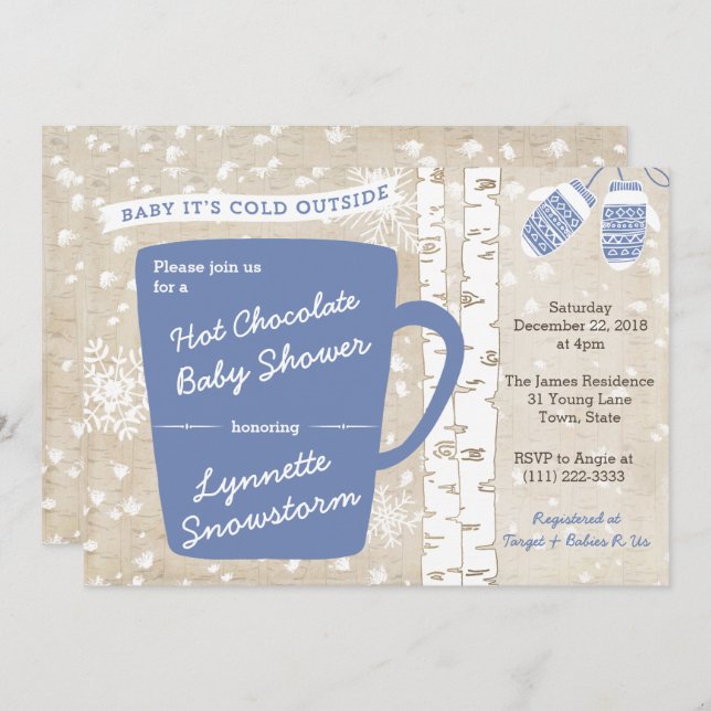Hot Chocolate Bar Snowflakes Baby Shower for Boy Invitation (Front/Back)