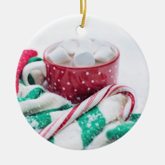 Hot Chocolate & Candy Cane Christmas Ceramic Tree Decoration (Front)