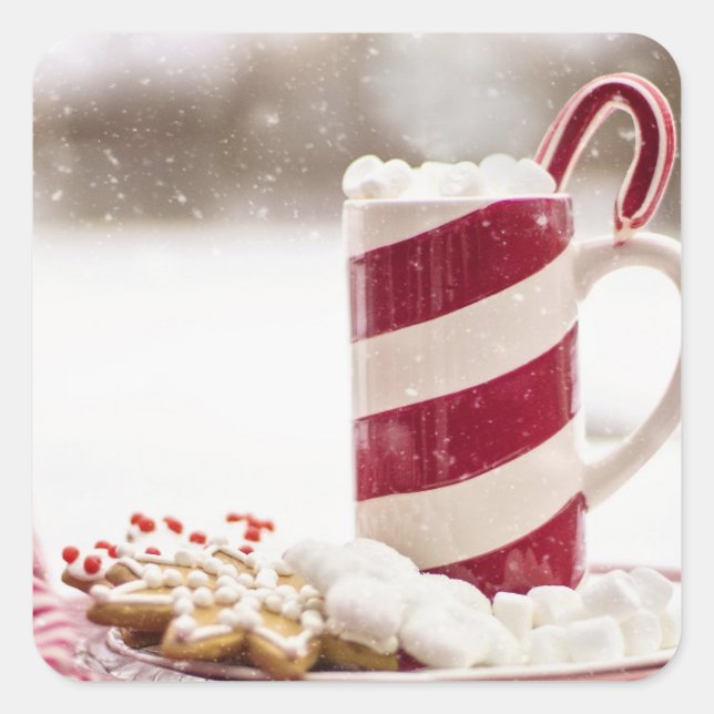 Hot Chocolate Candy Cane  Square Sticker (Front)