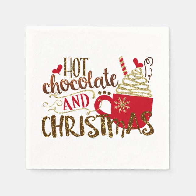 Hot Chocolate & Christmas Holiday Glitter Sparkle Napkin (Front)