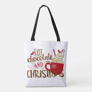 Hot Chocolate & Christmas Holiday Glitter Sparkle Tote Bag
