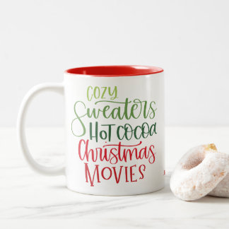 Hot Chocolate Christmas Red Green Whimsy Text Two-Tone Coffee Mug