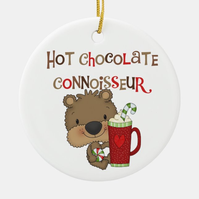 Hot Chocolate Connoisseur Boy Bear Ceramic Tree Decoration (Front)