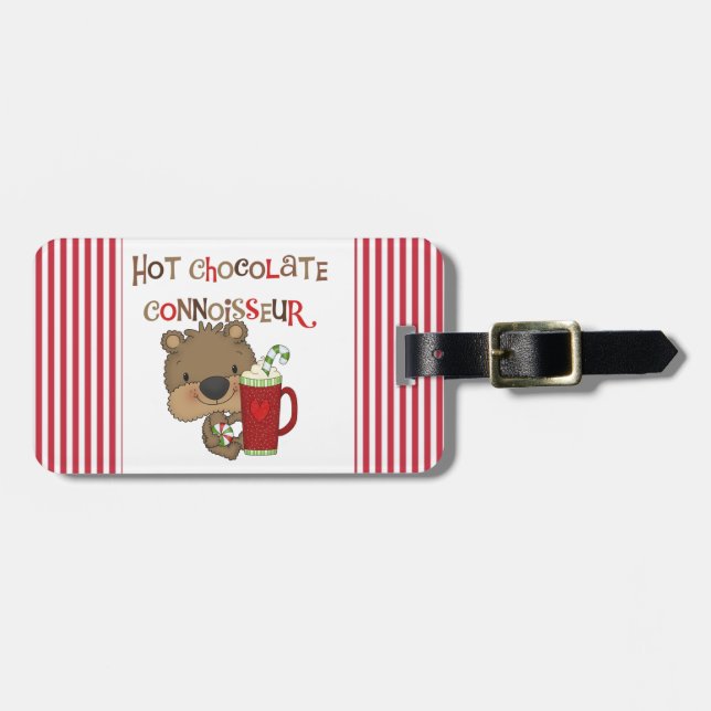 Hot Chocolate Connoisseur Boy Bear Luggage Tag (Front Horizontal)