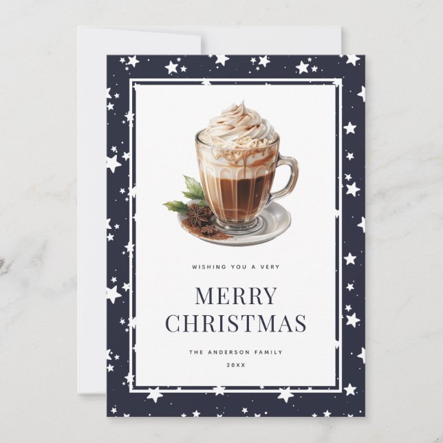 Hot Chocolate Festive Blue Merry Christmas Card (Front)