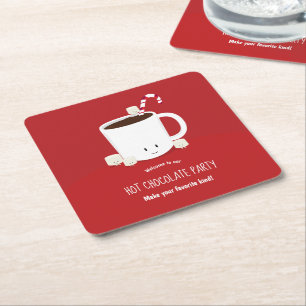Hot Chocolate Hot Cocoa Christmas Holiday Party Square Paper Coaster