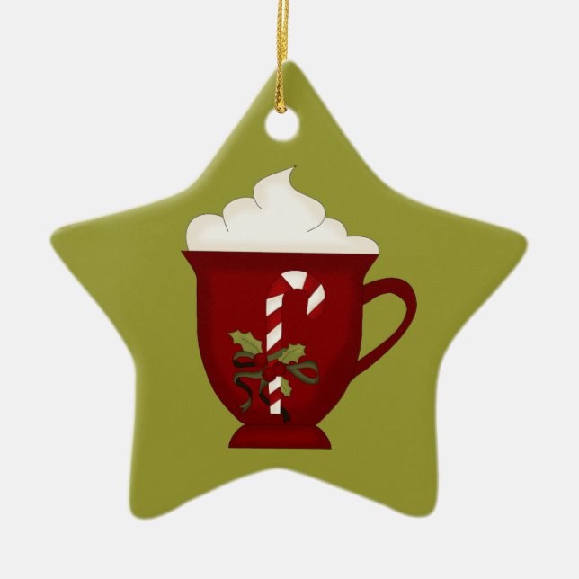 Hot Chocolate Lover Red with Green Ceramic Tree Decoration (Front)