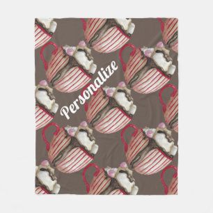 Hot chocolate marshmallow cocoa sundae red brown fleece blanket