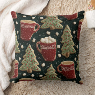 Hot Chocolate Mugs And Christmas Tree Cookies Cushion
