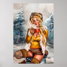 "Hot Chocolate On A Cold Day" Pinup Art Poster