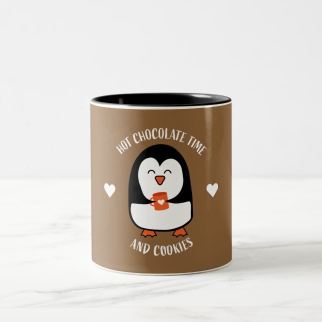 Hot Chocolate Penguin Drinker Two-Tone Coffee Mug (Center)