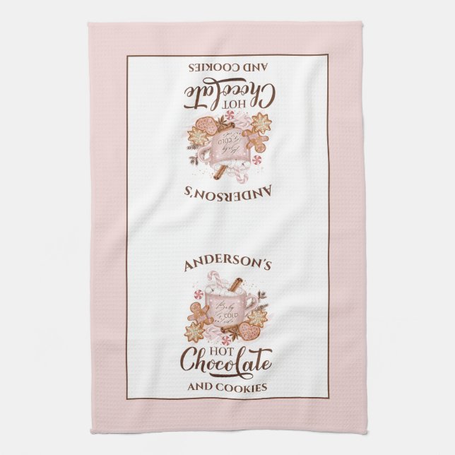 Hot Chocolate Pink Christmas Name Kitchen Towel (Vertical)