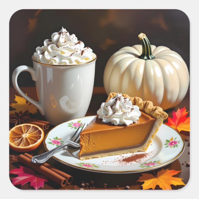 Hot Chocolate, Pumpkin Pie and Spice Autumn Square Sticker (Front)