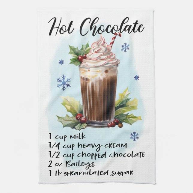 Hot Chocolate Recipe Christmas recipy design Tea Towel (Vertical)